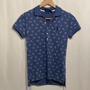 Polo Ralph Lauren Slim Fit Women's XS NWT Blue Floral Golf Shirt